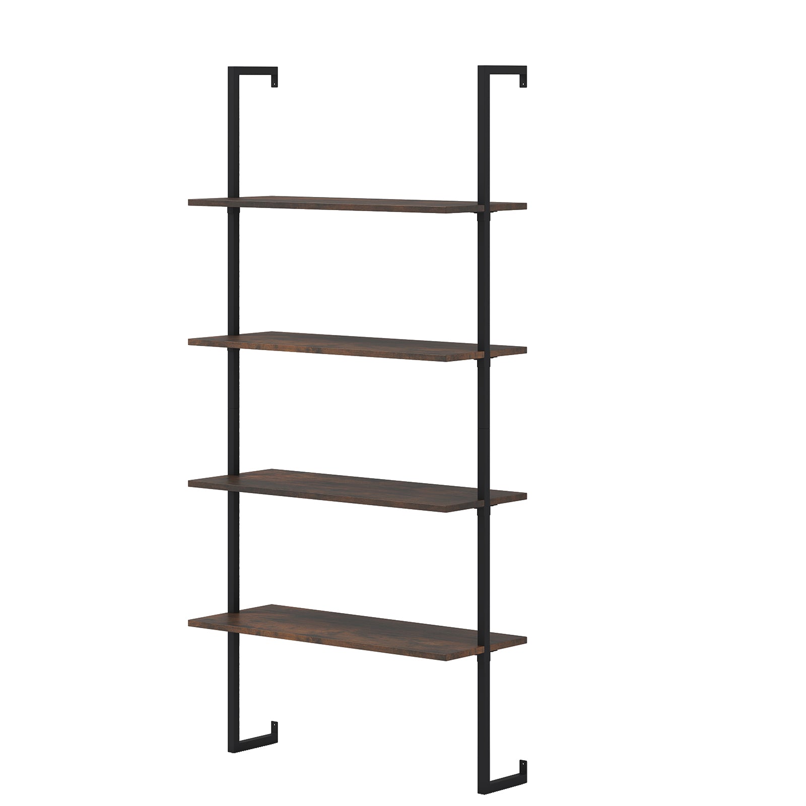 4-Tier Wall-Mounted Bookshelf with Metal Frame for Living Room-Rustic Brown