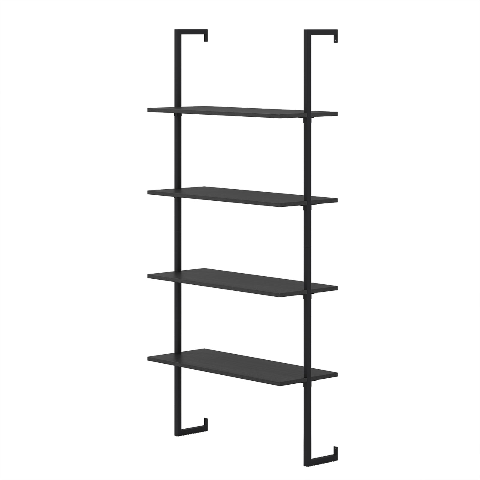 4-Tier Wall-Mounted Bookshelf with Metal Frame for Living Room-Black