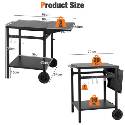 Movable Dining Cart Table Trolley with Folding Tabletop for BBQ Grill-Black
