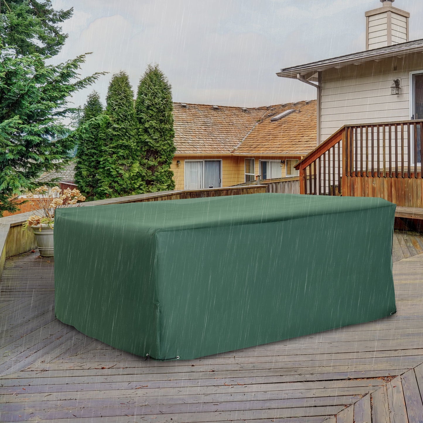Outsunny Outdoor Garden Furniture Cover Waterproof, Anti-UV 600D Heavy Duty Oxford Fabric Patio Furniture Cover for Rectangular Sofa Table Set, Green, 205 x 145 x 70 cm