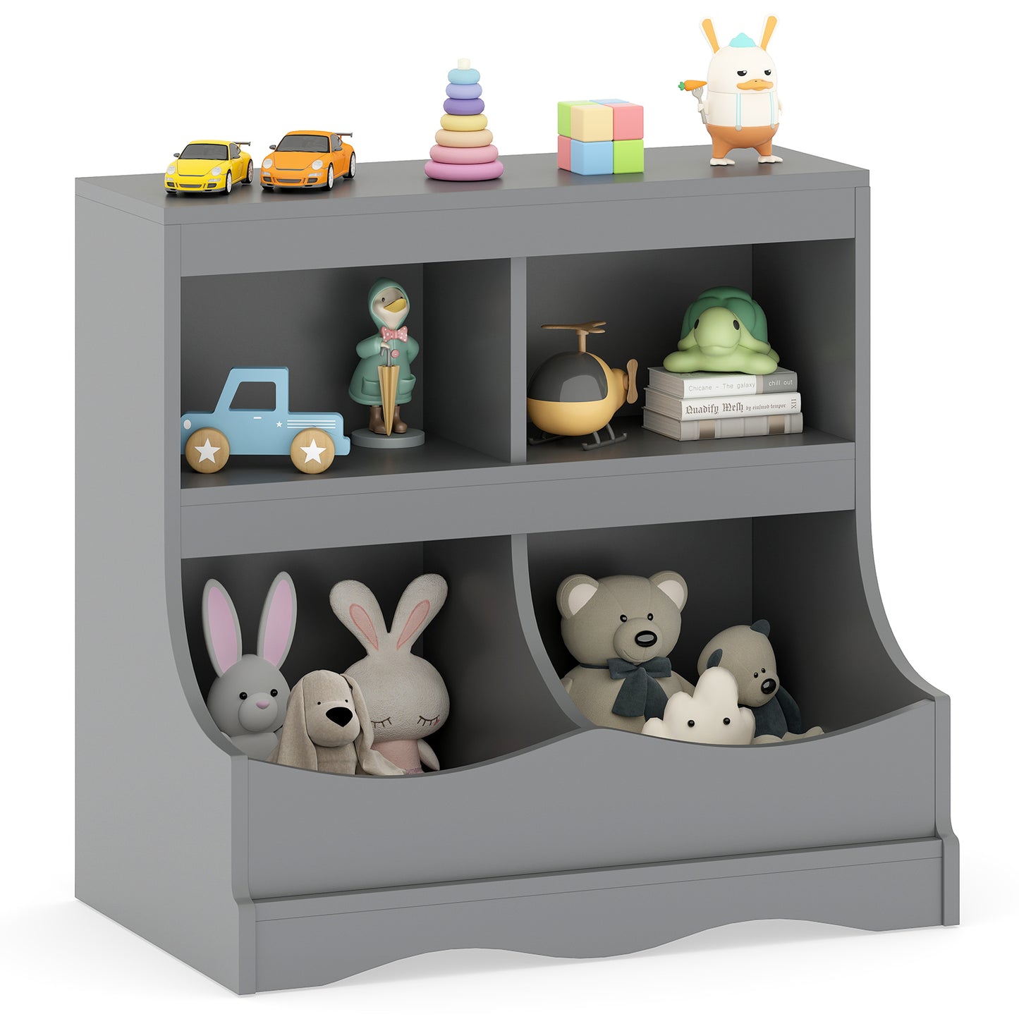 Multi-Bin Toy Storage Cabinet for Children's Room and Playroom-Grey