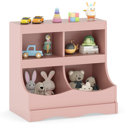 Multi-Bin Toy Storage Cabinet for Children's Room and Playroom-Pink