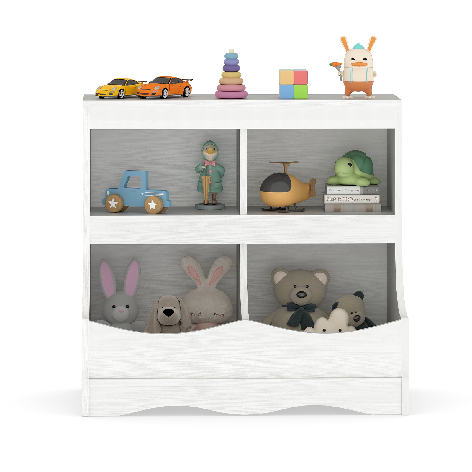 Multi-Bin Toy Storage Cabinet for Children's Room and Playroom-White