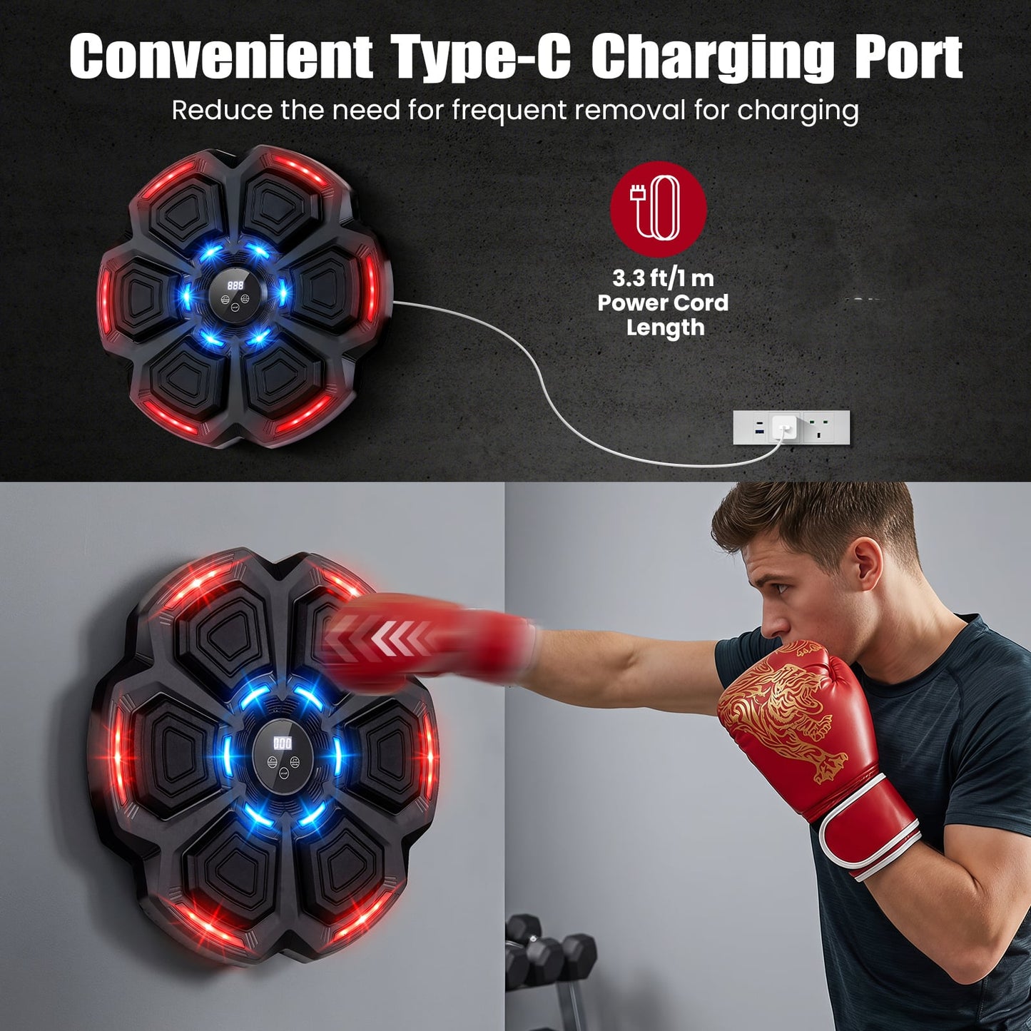 Music Boxing Machine with Gloves and Bluetooth Rhythm10 Speeds for Home