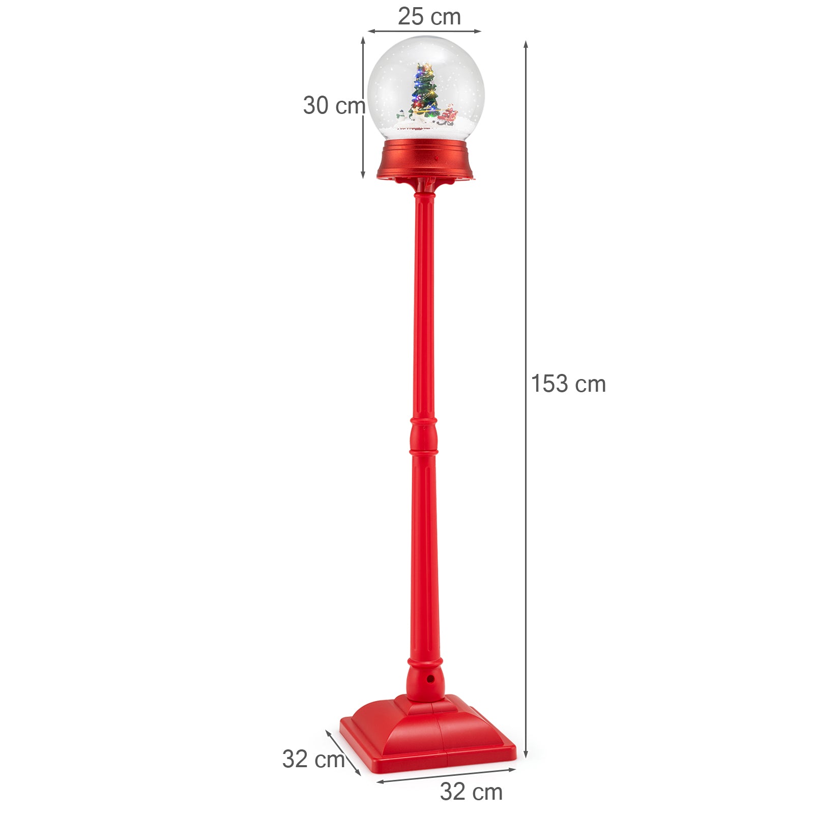 5 Feet Musical Christmas Street Lamp Snow Globe Lantern on Stand with 8 Tunes-Red