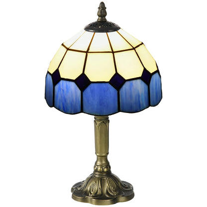 HOMCOM Handmade Stained Glass Table Lamp, Antique Bedside Lamp for Bedroom, Living room, Home, Nightstand, Decorative Night Light, Blue