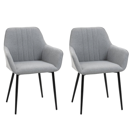 HOMCOM Dining Chairs Set of 2, Upholstered Linen Fabric Kitchen Chairs with Metal Legs for Living Room Dining Room, Light Grey
