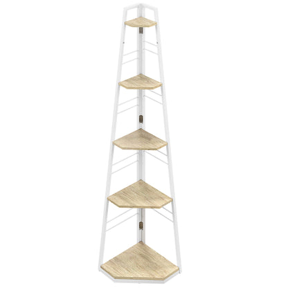 HOMCOM Five-Tier Corner Shelf - White/Wood-Effect