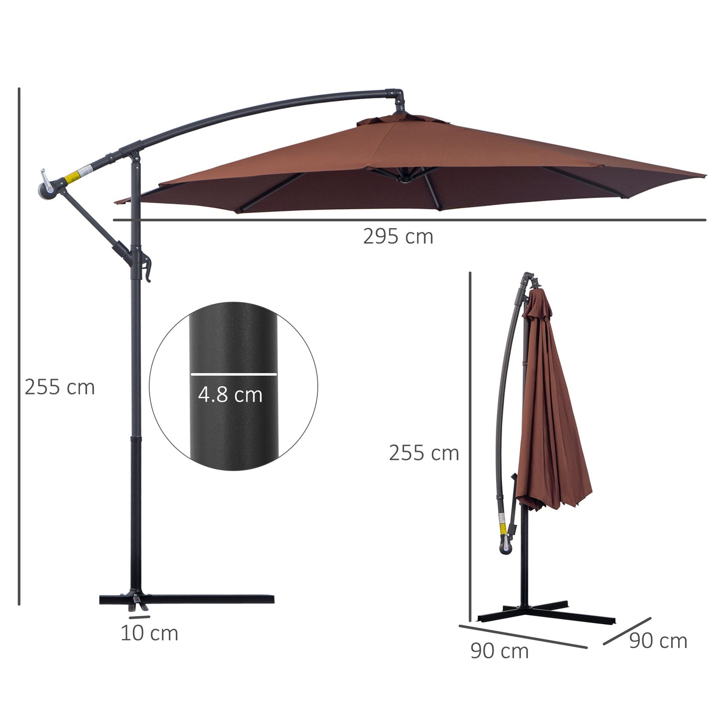 Outsunny Î¦3m Hanging Umbrella Parasol-Coffee