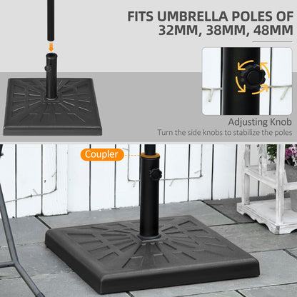 Outsunny 19kg Resin Garden Parasol Base Holder, Square Outdoor Market Umbrella Stand Weight for Poles of Î¦32mm, Î¦38mm, and Î¦48mm, Black