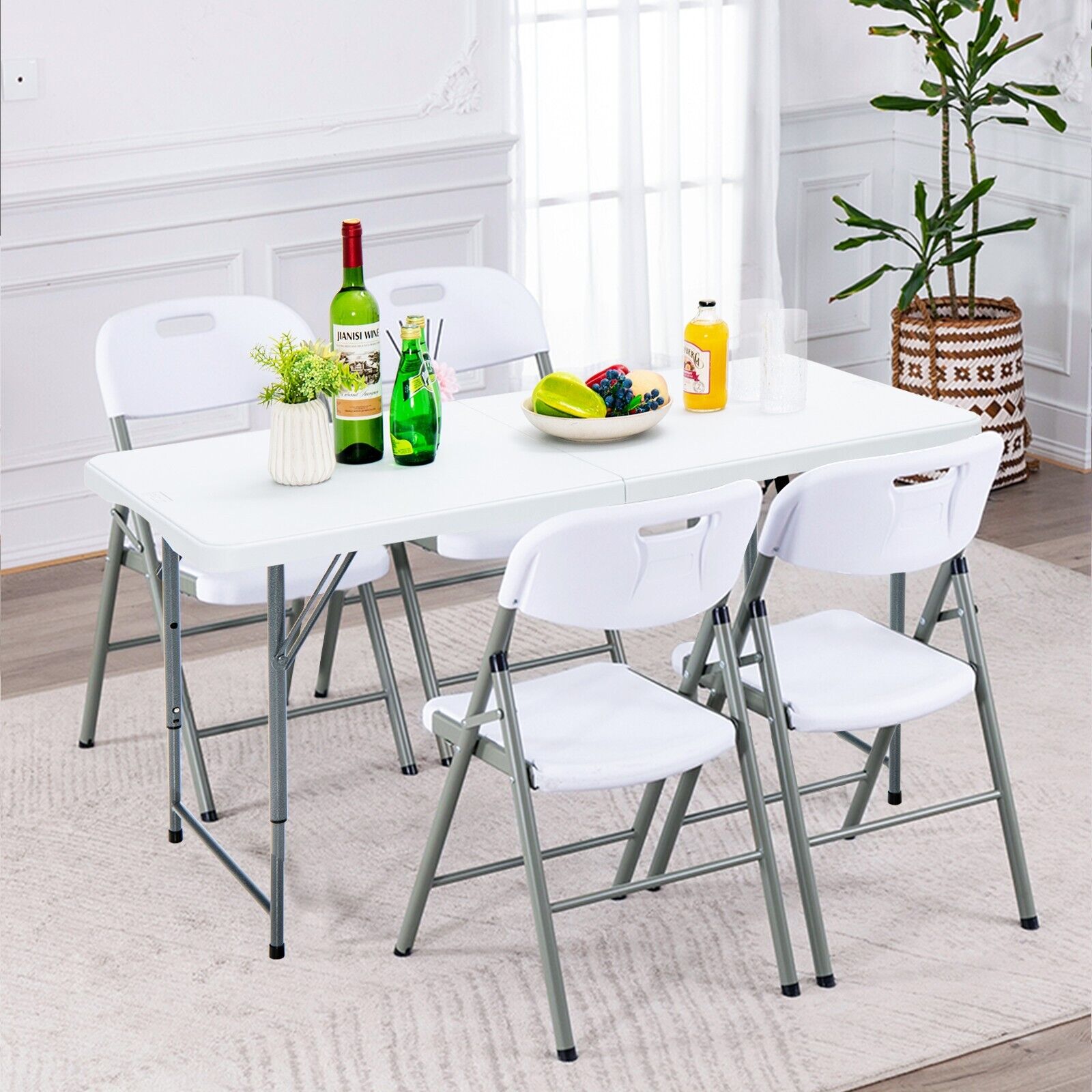 Portable Bi-fold Picnic Table with 3-Level Height Adjustment