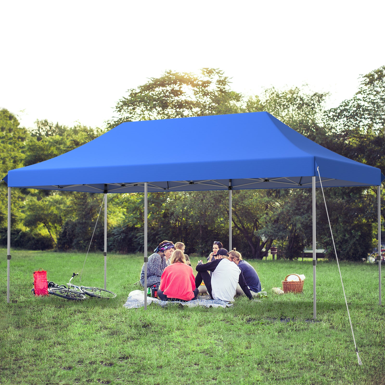 6 x 3m Pop Up Gazebo with 3 Height Positions and Wheeled Storage Bag-Blue