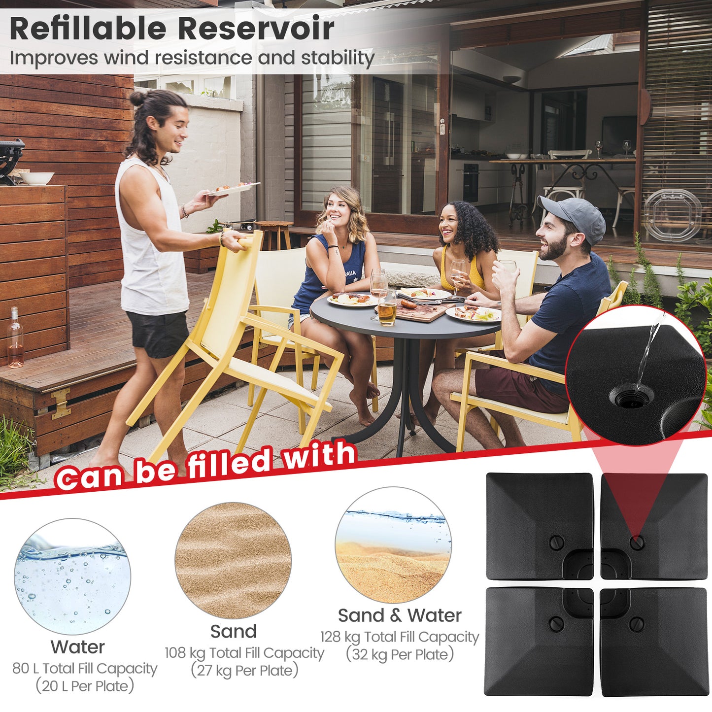 Fillable Round Umbrella Base Stand Heavy-Duty Patio Umbrella Holder