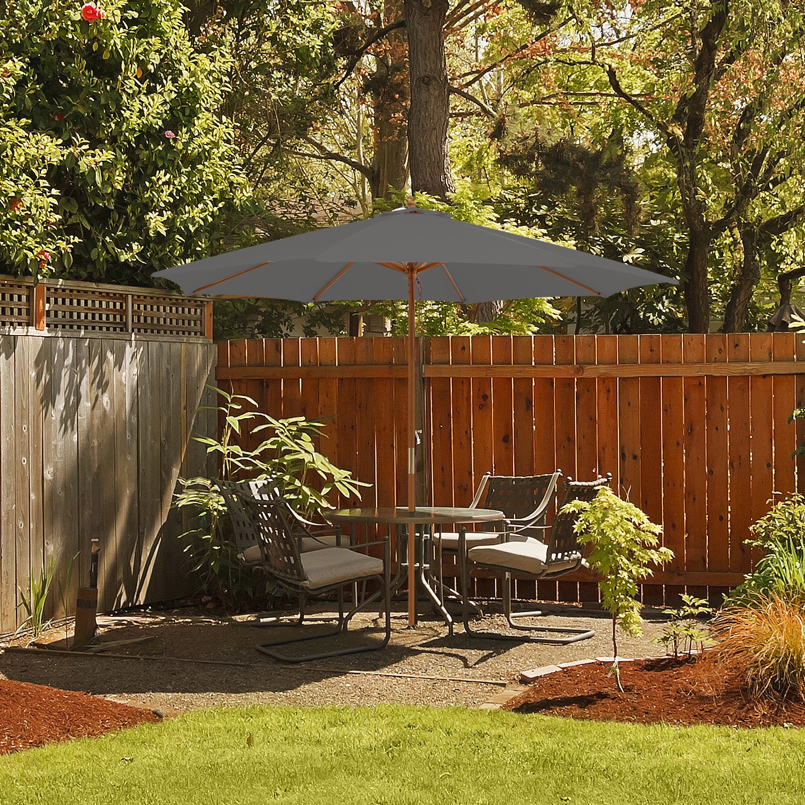 295 x 295 cm Patio Umbrella with Pulley Lift and Ventilation Hole-Grey