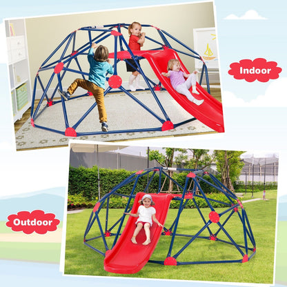 Geometric Dome Climber and Play Set with Slide for Outdoor-Red