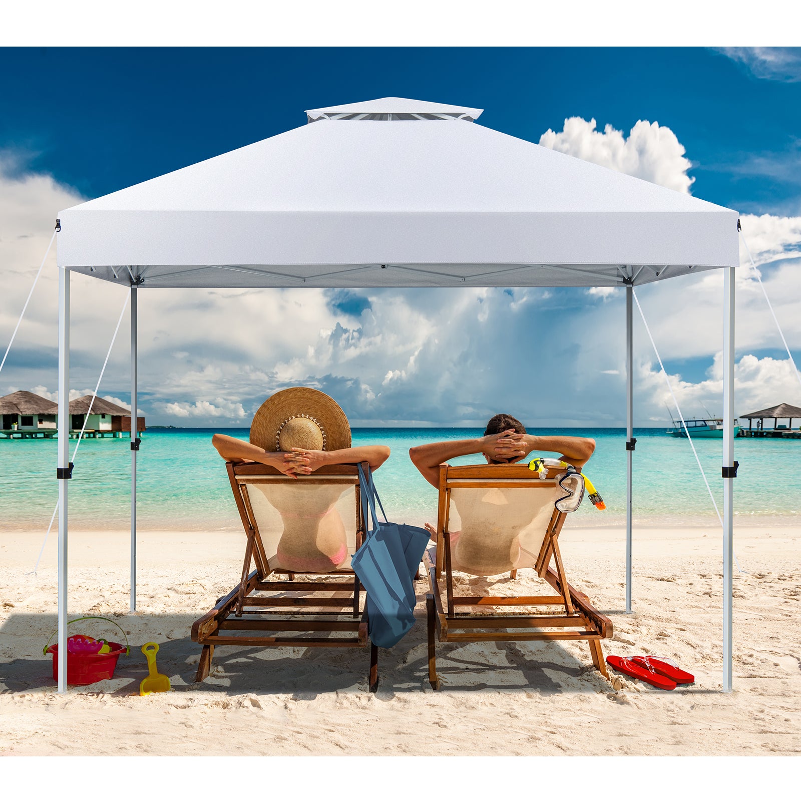 3m x 3m Pop Up Gazebo with Adjustable Height and Double Vented Roof-White
