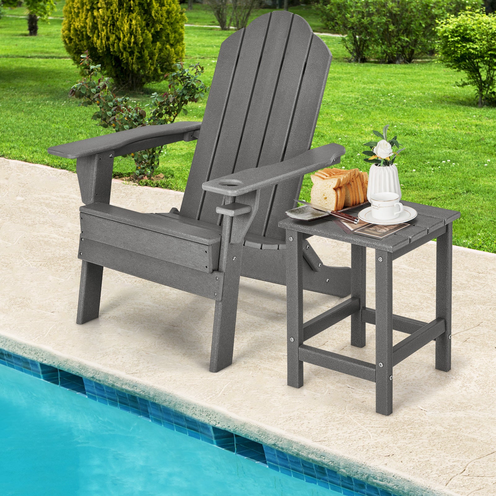 Patio Square HDPE Side Table for Balcony Backyard Lawn-Grey