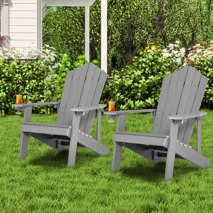 Adirondack Chair with Movable Cup Holder for Fire Pit Beach Deck -Grey