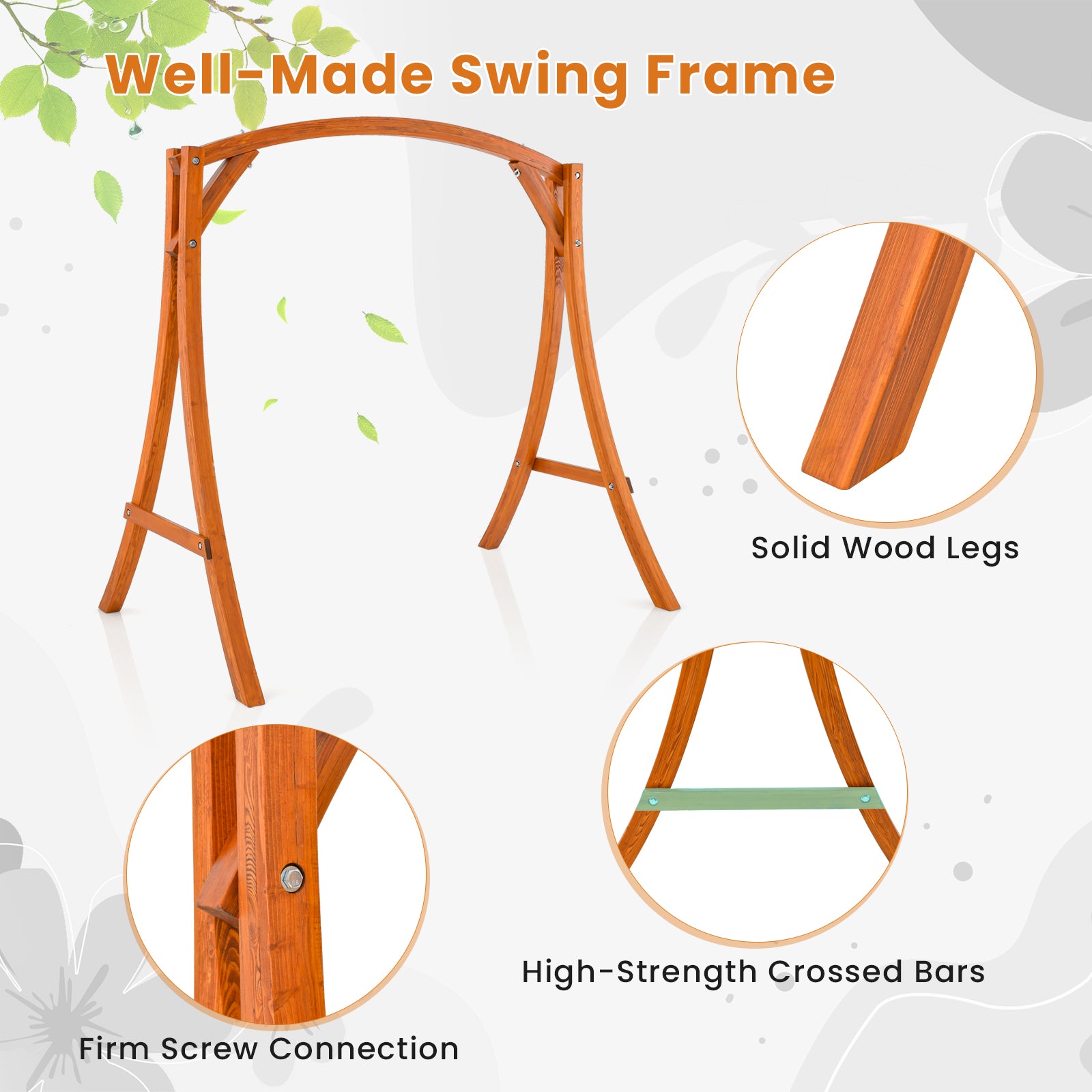 Patio Wood Swing Frame with Curved Arc Top