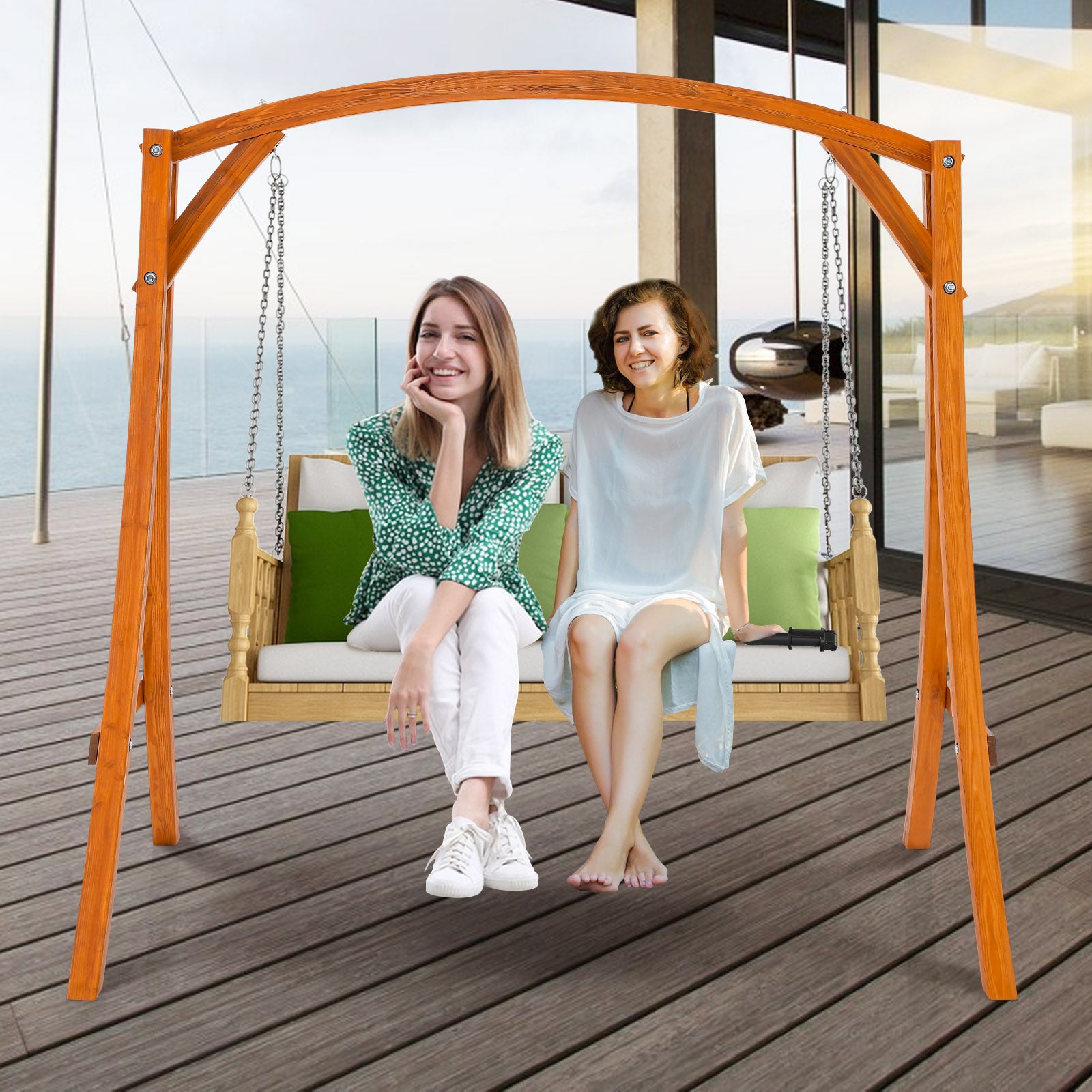 Patio Wood Swing Frame with Curved Arc Top
