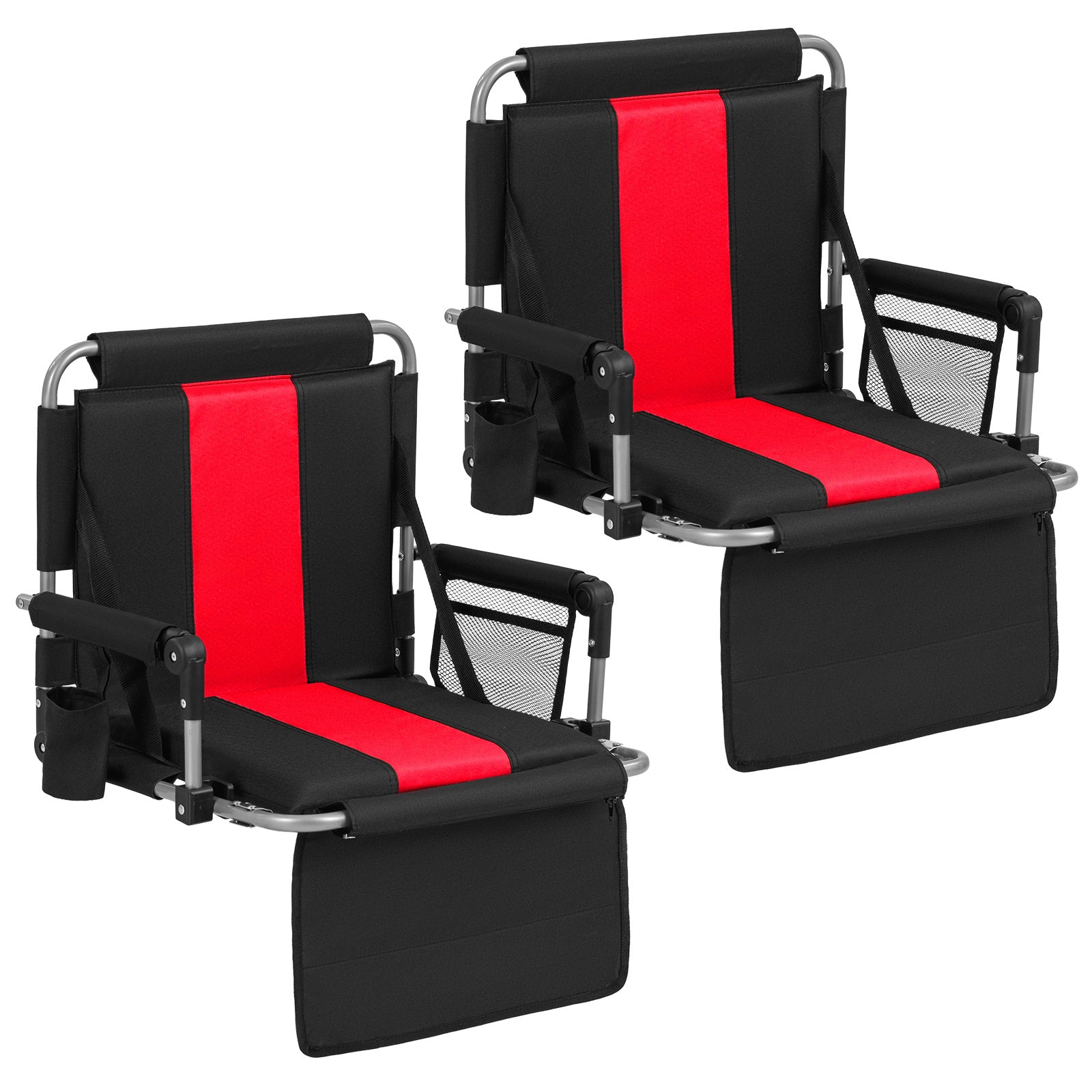 Foldable Stadium Seat Set of 2 with Back Support and Padded Cushions-Red