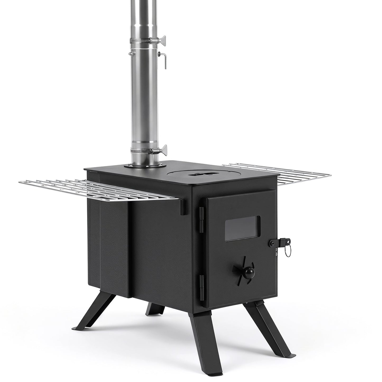 257 cm Wood Burning Stove with 8 Chimney Pipes and Spark Arrestor-Black