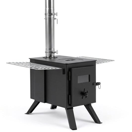 257 cm Wood Burning Stove with 8 Chimney Pipes and Spark Arrestor-Black