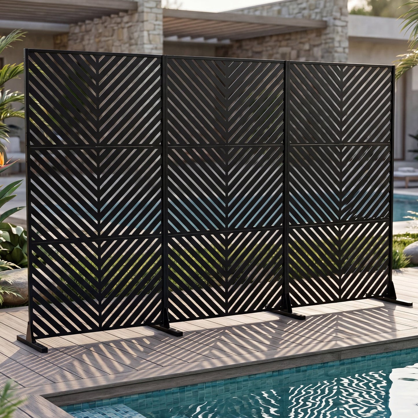 183 CM Freestanding Metal Outdoor Privacy Screen for Patio Garden-Black