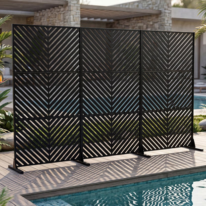 183 CM Freestanding Metal Outdoor Privacy Screen for Patio Garden-Black