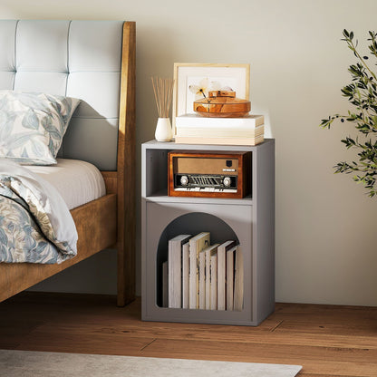 HOMCOM Bedside Table with 2 Open Compartments - Grey