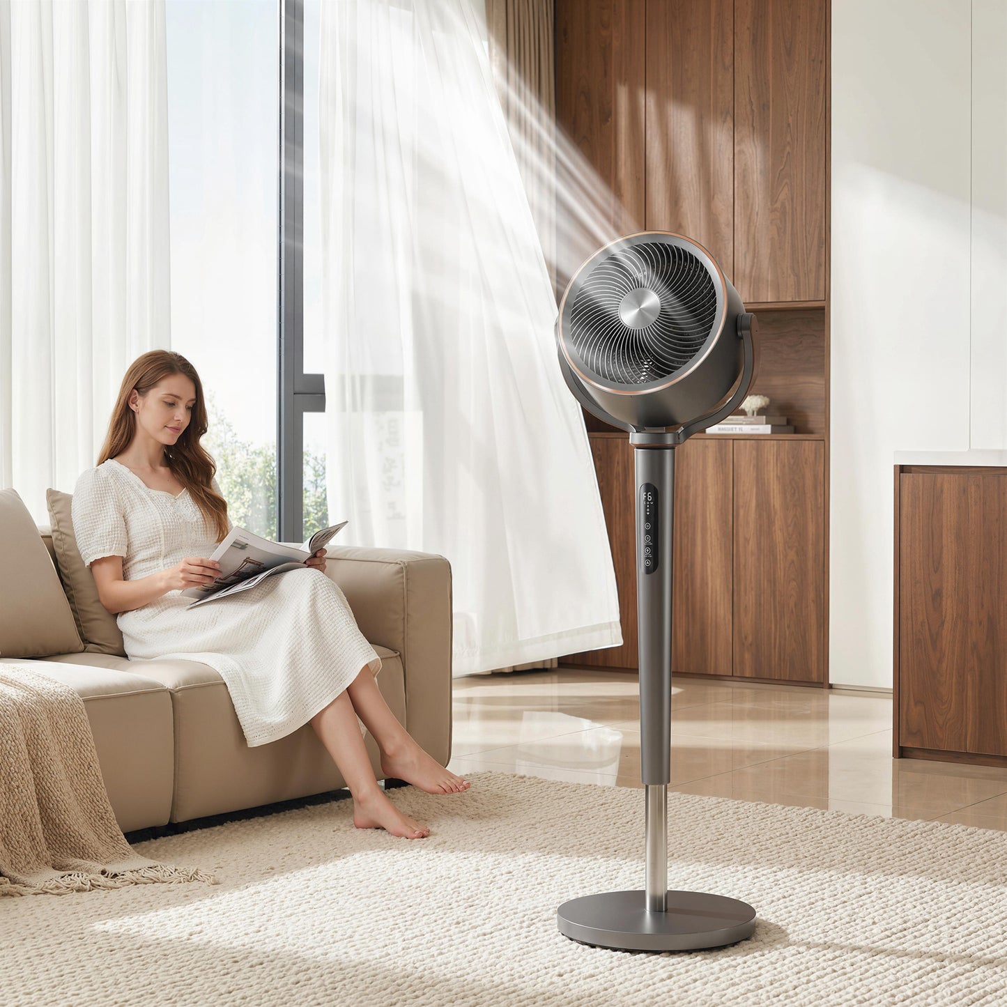 HOMCOM 20dB Silent Standing Fan, 70Â°+90Â° Auto Oscillating Fan with 12 Speeds, LED Light, Air Circulator, Remote Control, 12H Timer, for Bedroom, 46 Inch, Grey