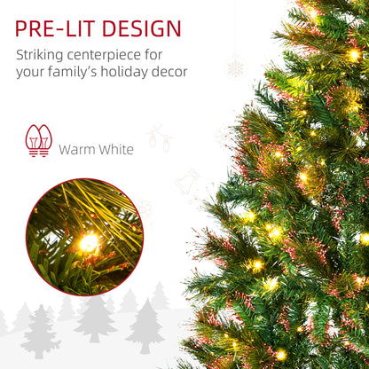 HOMCOM 1.5m 5ft Pre-Lit Christmas Tree Artificial Spruce Xmas Tree Warm White LED Holiday DÃ©cor with Metal Stand