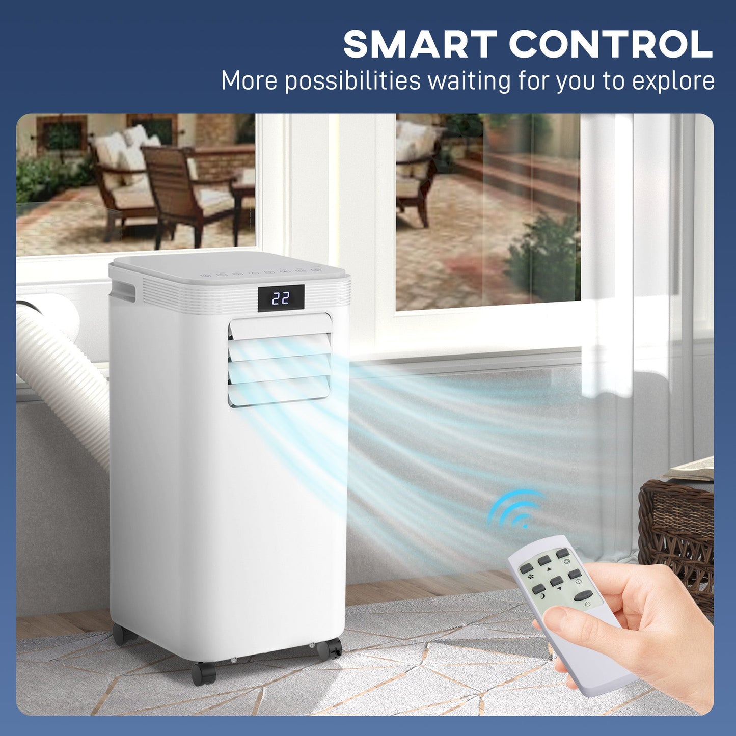 HOMCOM 8000 BTU Air Conditioning Unit, 3-in-1 Portable Air Conditioner, Dehumidifier, Cooling Fan with Remote Control, Digital Display, 2 Speeds, 24H Timer, Window Venting Kit, 18mÂ²