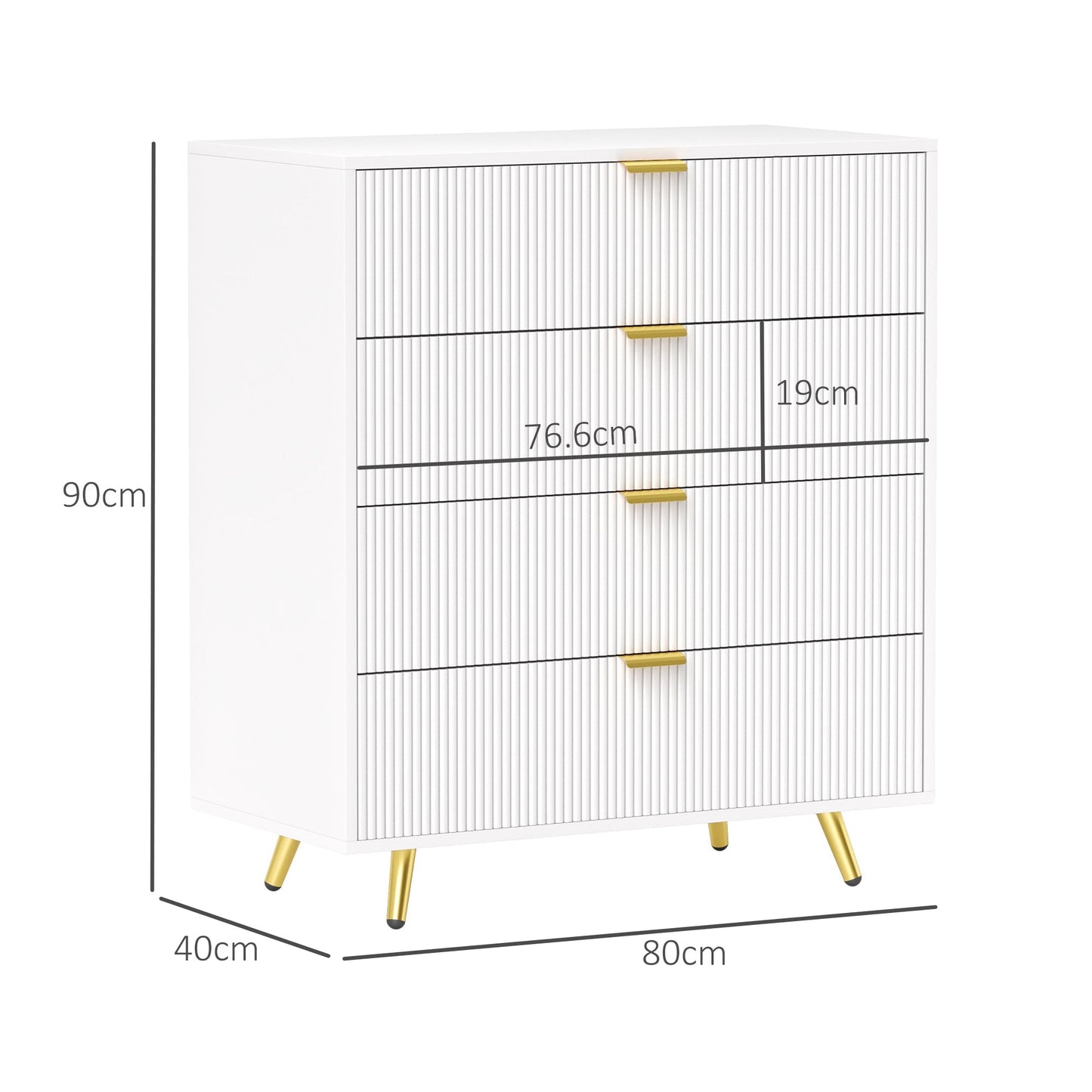 HOMCOM Elegant Four-Drawer Bedside Table - White