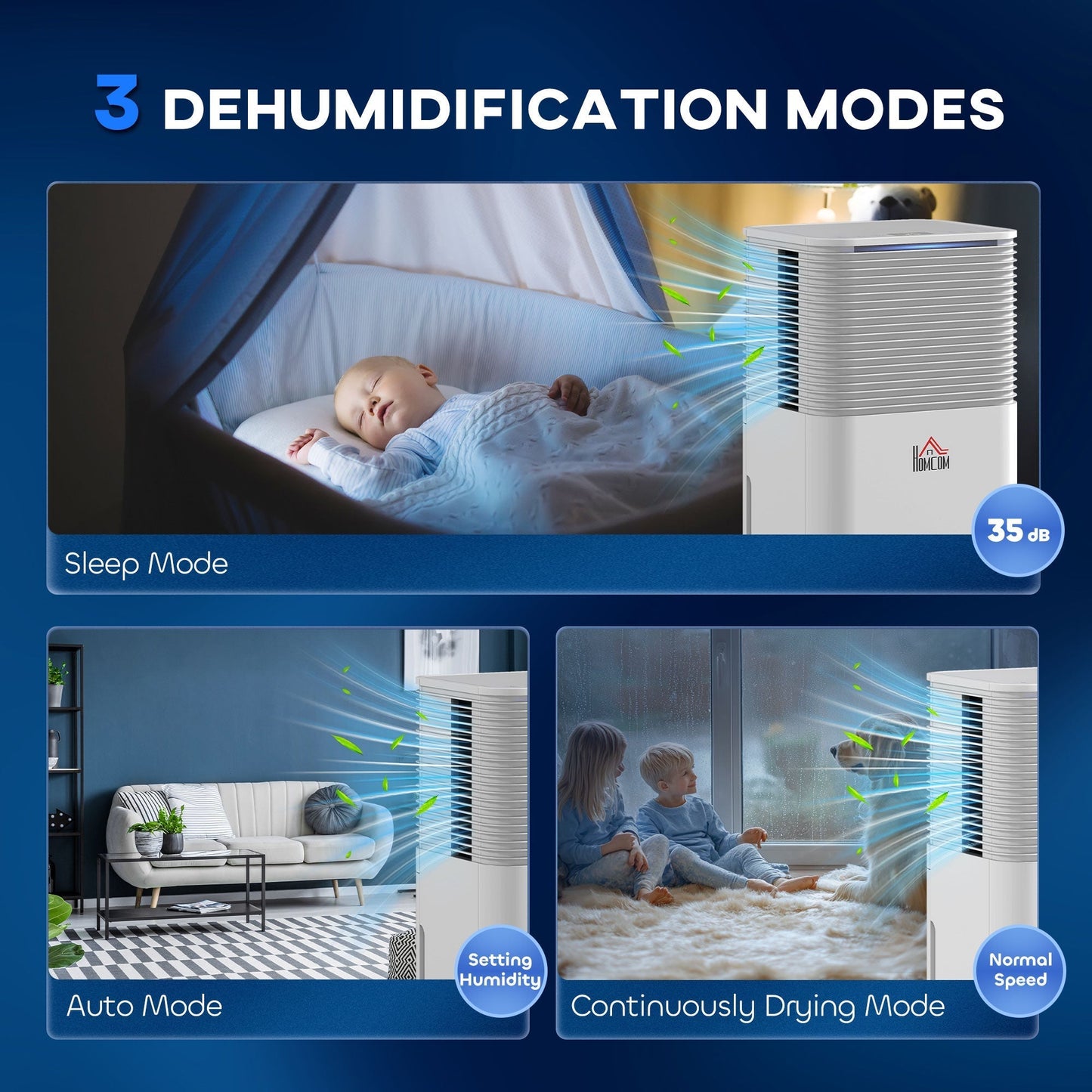 HOMCOM 10L/Day 2000ML Portable Quiet Dehumidifier for Home Laundry Room Bedroom Basement, Electric Moisture Air De-Humidifier with 3 Modes