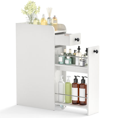 Narrow Bathroom Storage Cabinet with Slide-Out Drawer-White
