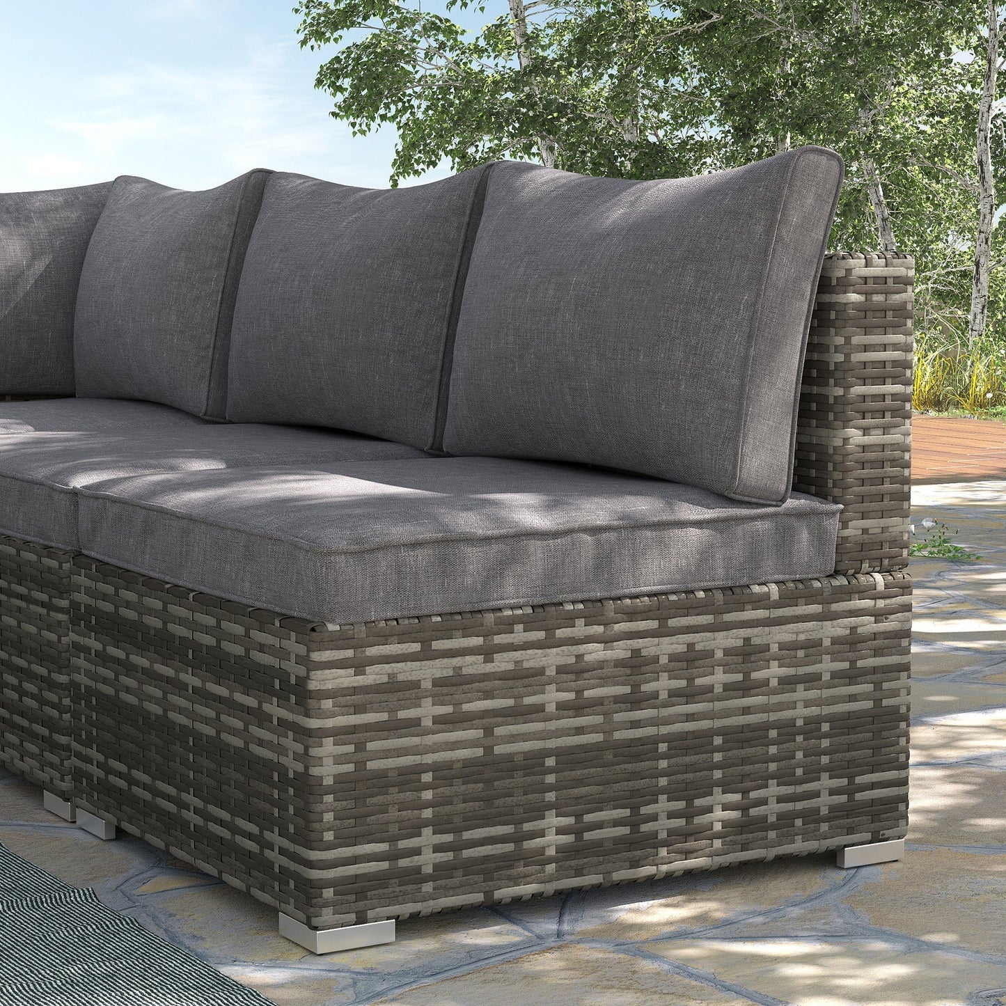 Outsunny Armless Rattan Garden Chair, Outdoor Rattan Chair with Cushions, PE Wicker Garden Furniture with Steel Frame, Adjustable Footpads for Garden, Terrace, Deep Grey