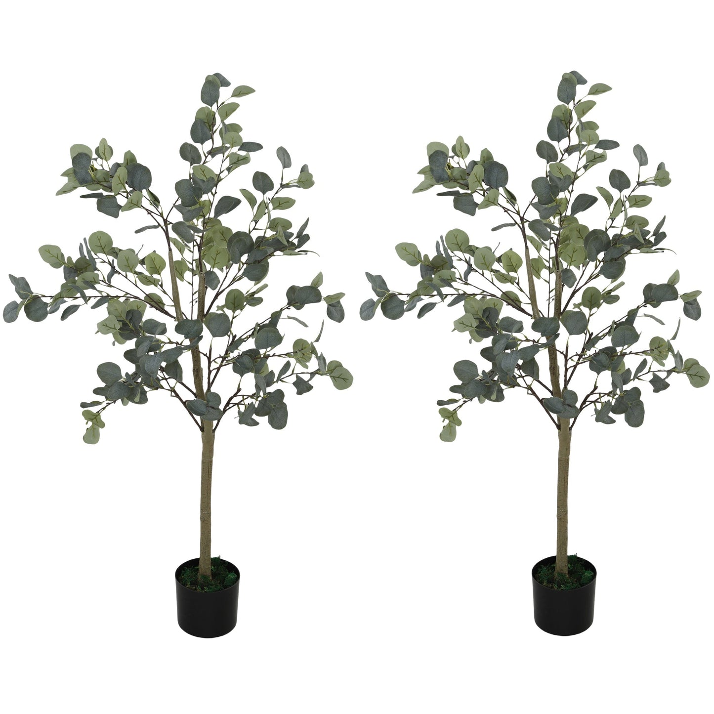 HOMCOM Set of 2 Decorative Artificial Tree, 4ft/ 120cm Silk Eucalyptus Trees with 230 Silver Dollar Leaves in Pot, Fake Plants for Home, Office, Living Room, Indoor Decor
