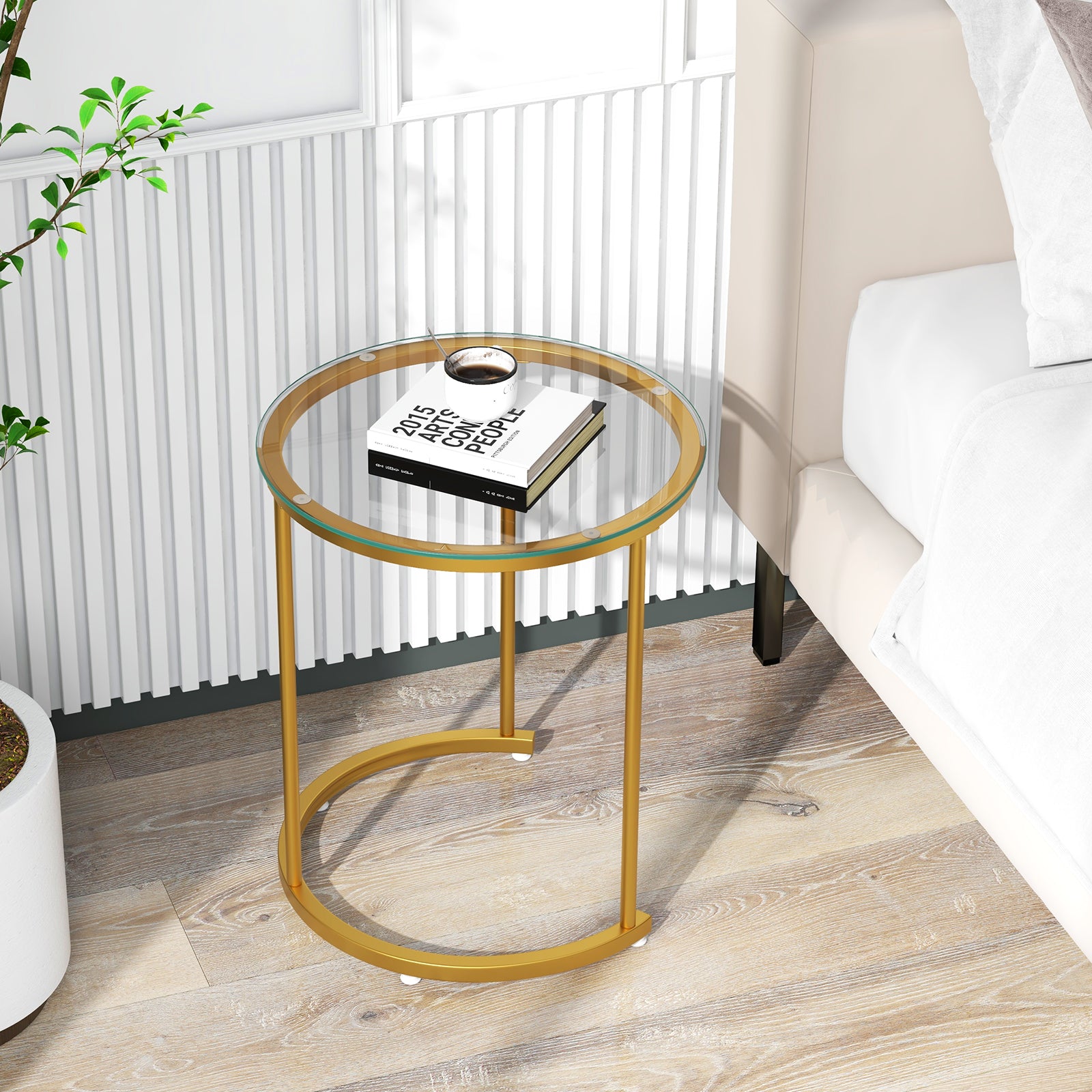 Nesting Coffee Table Set of 2 with Tempered Glass Tabletop-Golden