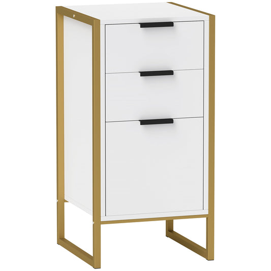 HOMCOM Bedroom Chest of Drawers, Industrial 3-Drawer Dresser, Storage Drawers Unit with Metal Frame for Living Room, White