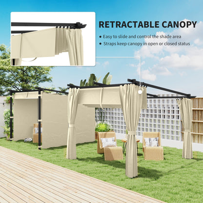 Outsunny 3 x 3 m Retractable Roof Pergola, with Curtains - Beige