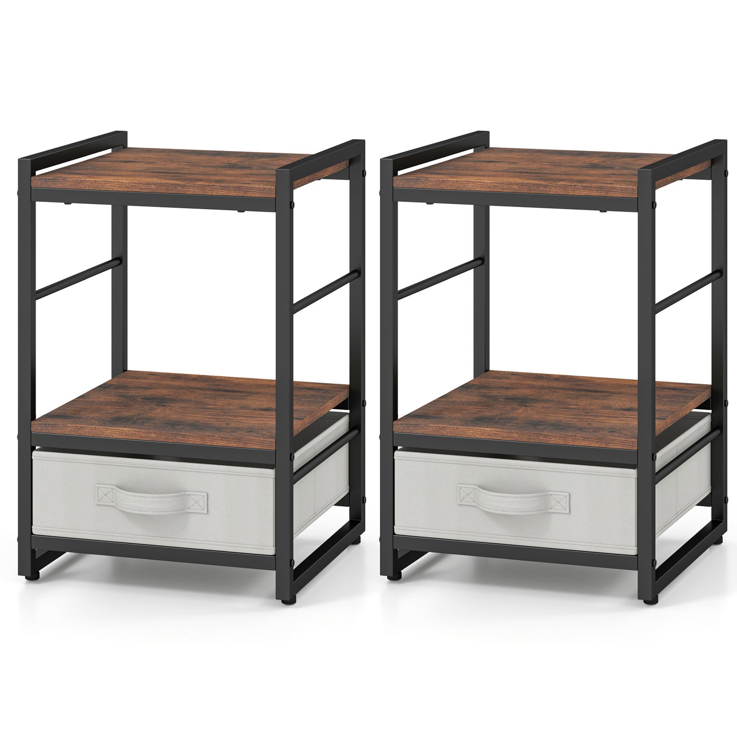 Nightstand Bedside Table with Fabric Drawer Open Wood Shelf-2 Pack