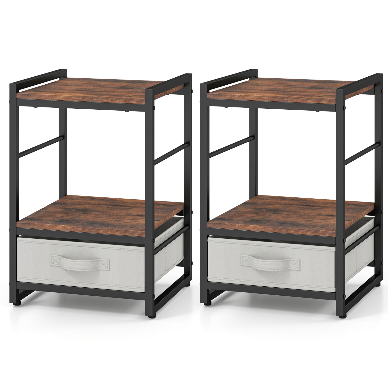 Nightstand Bedside Table with Fabric Drawer Open Wood Shelf-2 Pack