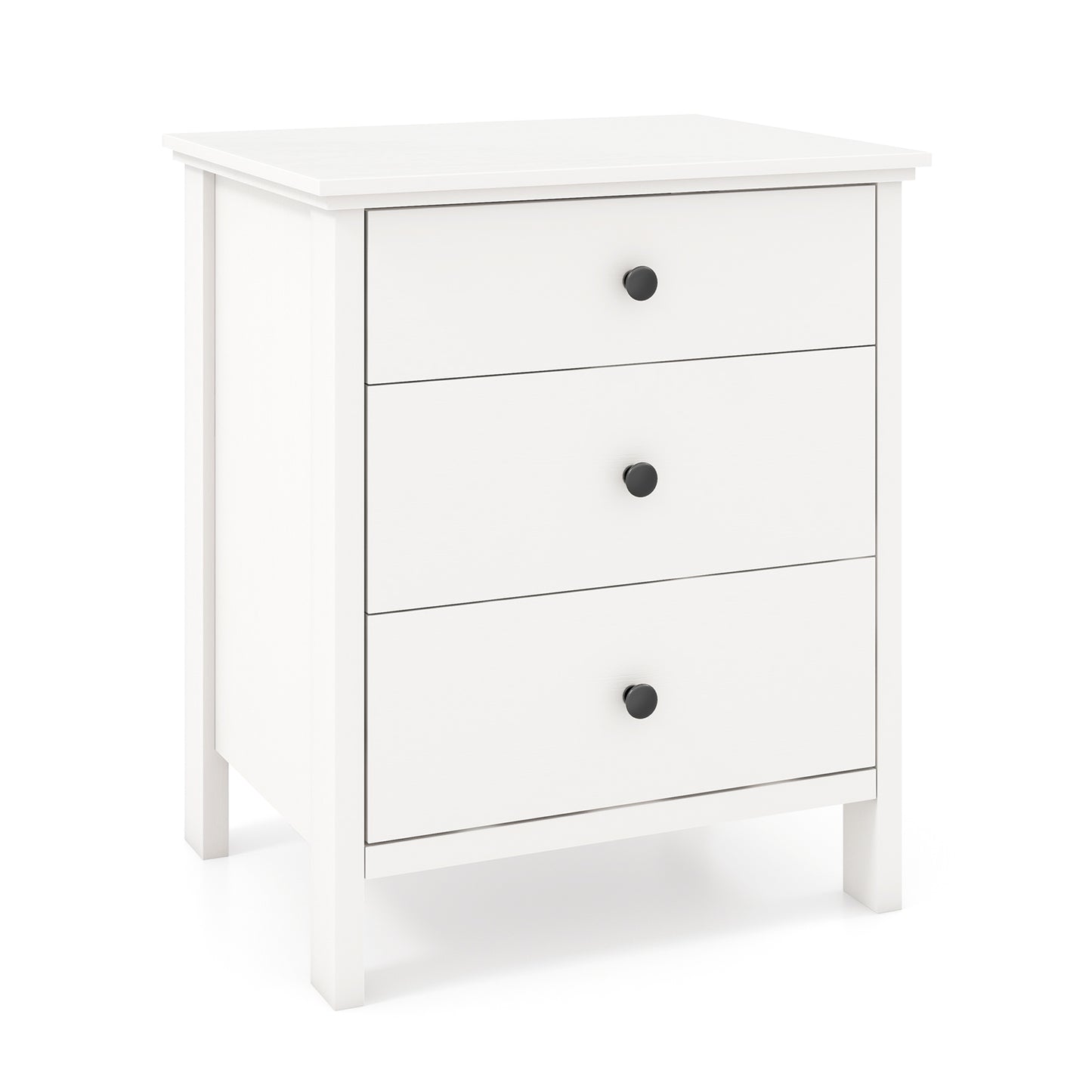 Nightstand with 3 Drawer for Bedroom Compact Storage Chest-White