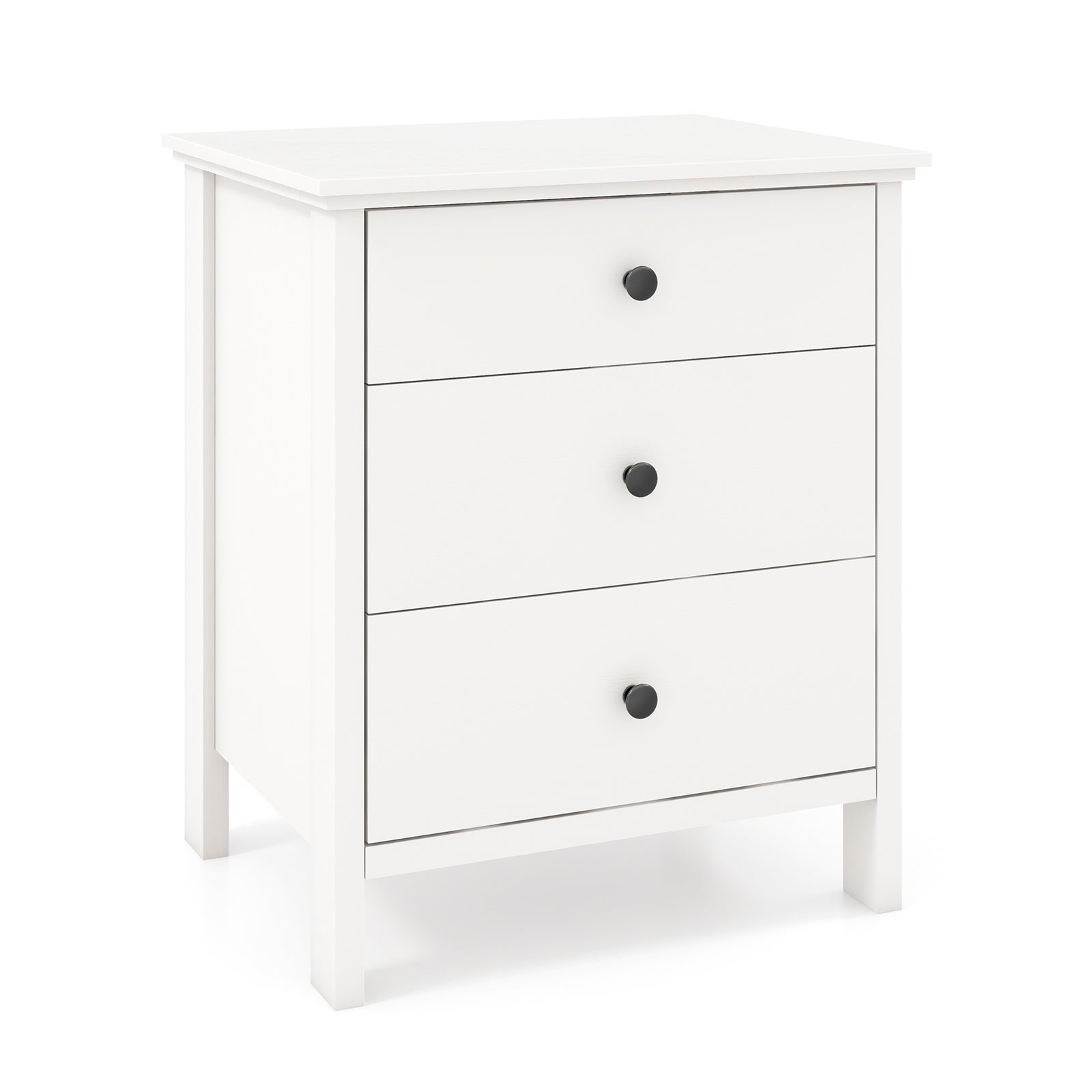 Nightstand with 3 Drawer for Bedroom Compact Storage Chest-White
