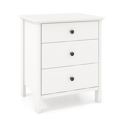 Nightstand with 3 Drawer for Bedroom Compact Storage Chest-White