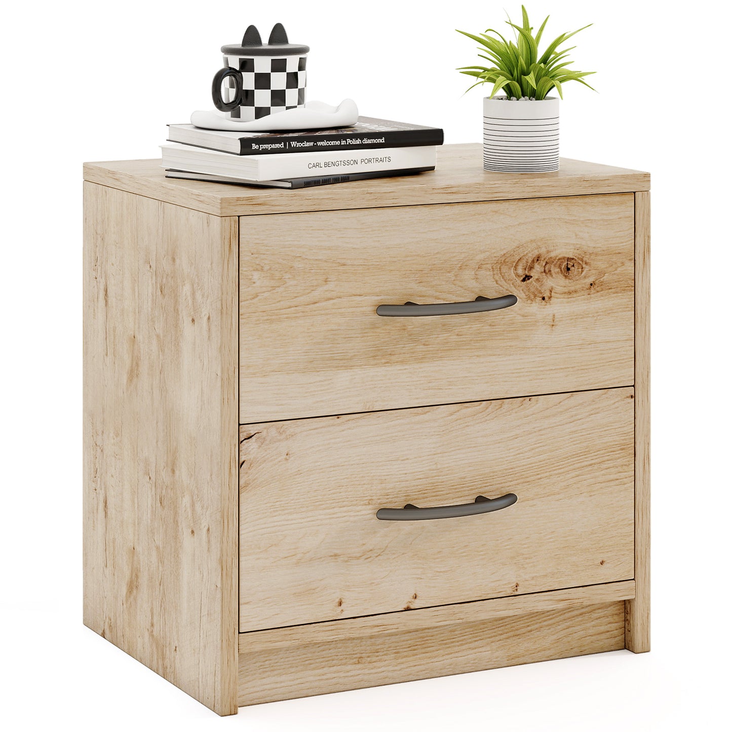 2-Drawer Nightstand with Storage for Living Room Bedroom-Oak