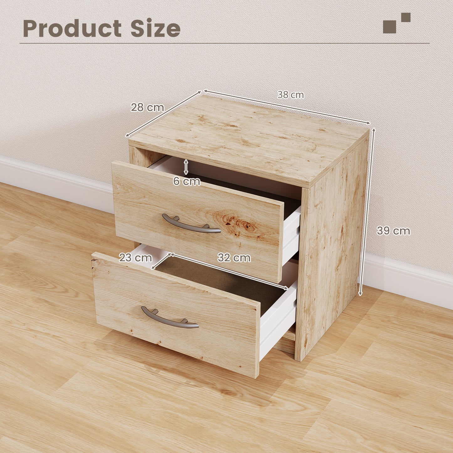 2-Drawer Nightstand with Storage for Living Room Bedroom-Oak