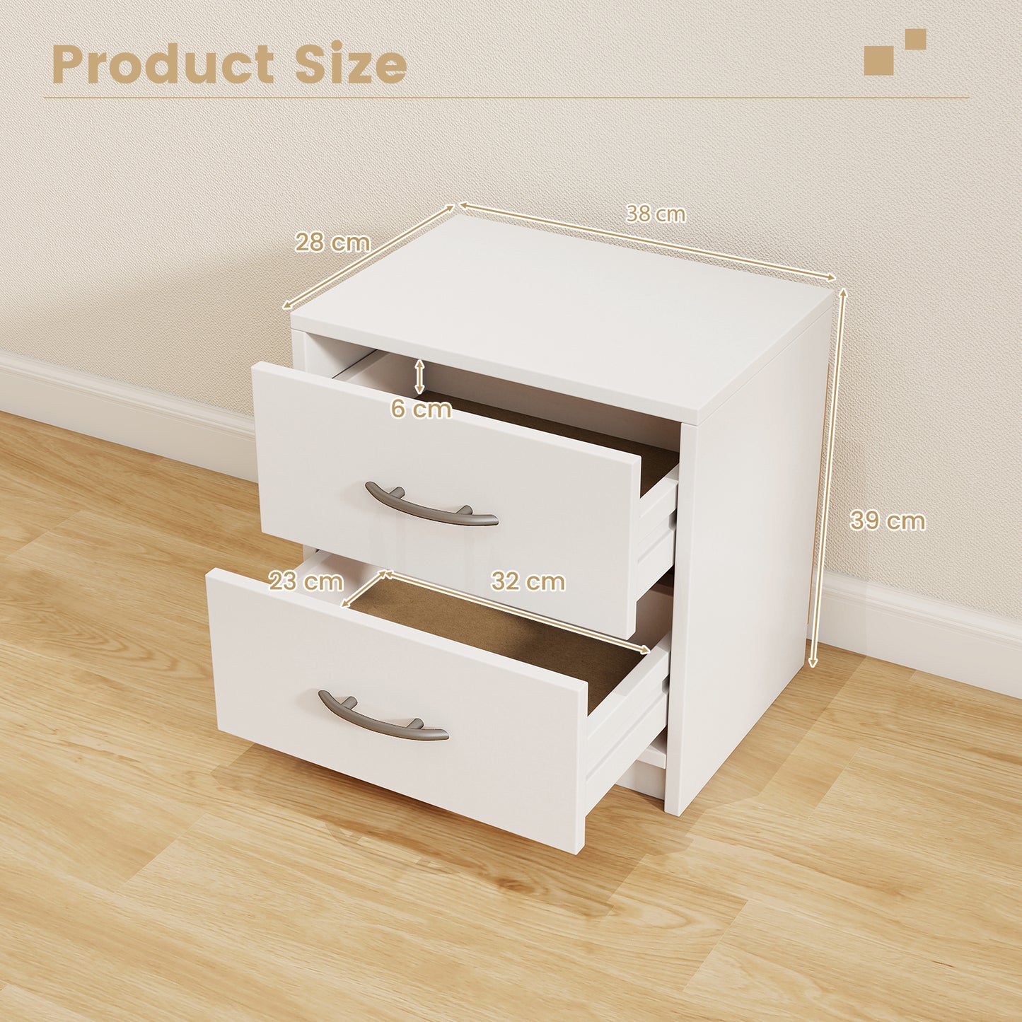 2-Drawer Nightstand with Storage for Living Room Bedroom-White