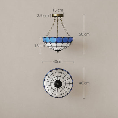 HOMCOM Tiffany Style Ceiling Light, Vintage Chandelier with 3 E27 Sockets, Semi Flush Mount for Living Room, Bulbs Not Included